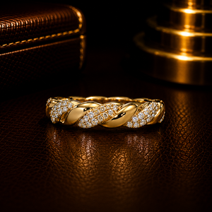 Anillo de eternidad de oro puro de 14 quilates con diamante cultivado en laboratorio de corte brillante redondo personalizado, anillo de boda con diseño de cuerda trenzada, anillo de aniversario para mujer - Product Image 1