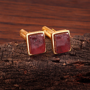 Boutons de manchette en rubis naturel pour homme, ensemble de luxe en laiton avec pierres précieuses, pour fête, Noël, promotion, mariage, bijoux de marié, vente en gros personnalisée - Product Image 3