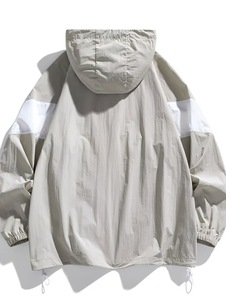 Veste en toile coupe-vent à capuche pour homme, style streetwear, avec blocs de couleur, fermeture éclair, coupe décontractée, en polyester, pour l'automne - Product Image 2