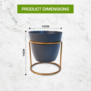 Blue <b>Metal</b> Flower Planter Pot with Iron <b>Stand</b> Contemporary Elevated <b>Plant</b> Holder for Indoor Garden Decoration Modern Living Room - Product Image 2