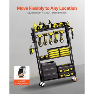 4-Tier Heavy Duty 150 Lbs Load Capacity <b>Rolling</b> Storage <b>Rack</b> Drill Holder Stable Floor Stand Tool Organizer Cart for Garage Use - Product Image 4