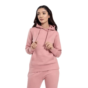 Womens Premium Fleece Tracksuit Light Pink Hoodie with Jogger <b>Pants</b> Relaxed Fit Two Piece Everyday Style Outfit - Product Image 2