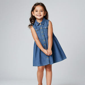 Robes en jean de qualité supérieure pour filles, col rond, manches courtes, nouveaux designs personnalisés, des centaines d'idées, approvisionnement ODM - Product Image 3