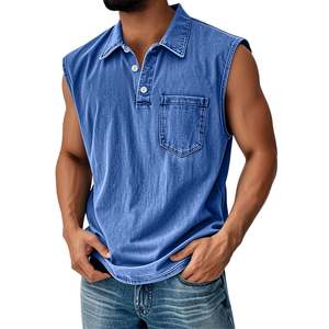 Factory Directly Wholesale OEM Sleeveless Shirts for Men Vintage Distressed Washed Button V Neck Polo Shirts Vintage Gym Tops - Product Image 3