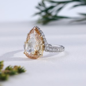 Vintage Teardrop Yellow Sapphire <b>Ring</b> Pave <b>Crystal</b> Halo Wedding Band Elongated Pear Shape Citrine Diamond <b>Ring</b> Gift for Her - Product Image 1