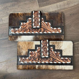 Billeteras de cuero vintage con herramientas a mano, tarjeteros organizador clásico plegable largo de cuero de vaca genuino, Cartera de mano para Unisex - Product Image 4