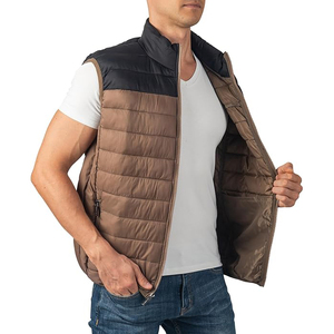 Two Tone Mocha Brown <b>Black</b> Colour Block Men Puffer Vest Quilted Gilet Insulated Full Zip Wholesale OEM - Product Image 2