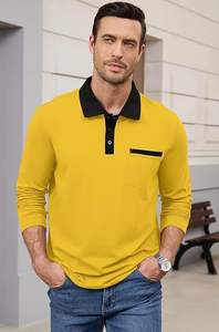 Camisas Polo Casuales de Manga Larga para Hombre, Polos de Algodón, Camiseta Clásica con Cuello de Botones y Bolsillo para Golf - Product Image 3