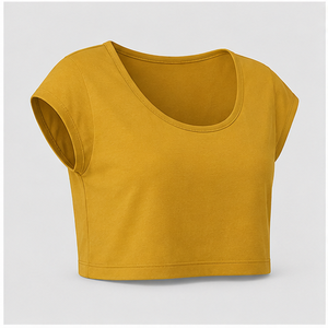 T-shirt court ajusté jaune moutarde à col rond et manches courtes pour femme WTS-0133 - Product Image 4