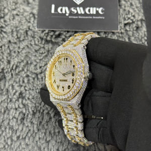 Montre pour homme de luxe, style hip-hop, entièrement sertie de diamants Moissanite VVS, en acier inoxydable, verre saphir, mouvement quartz ETA - Product Image 2