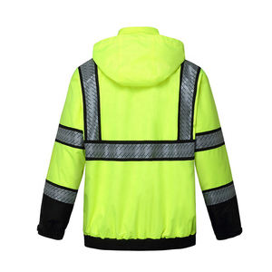 Men's Hi Vis Reflective Safety <b>Jacket</b> Waterproof Polyester Workwear Hooded Regular Fit with Pockets for Construction - Product Image 5