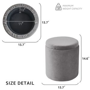 Pouf Multifunzionale in Velluto con Vano Portaoggetti, Poggiapiedi Rotondo, Tavolino da Caffè, Sgabello per Trucco - per Hotel - Product Image 4