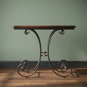 Luxury Iron <b>Console</b> <b>Table</b> with Wooden Top Decorative Entryway <b>Table</b> for Living Room and Hallway - Product Image 1