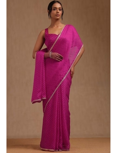 Saree KV in Georgette Rosa <span class=keywords><strong>Fucsia</strong></span> con Stampa Leheriya e Blusa Non Cucita - Product Image 2