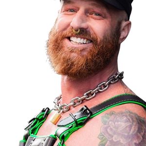 Harnais en fausse fourrure Hardline Bulldog pour homme, ajustable, couleur lime, coupe ajustée, tenue de club haut de gamme, costume sexy en dentelle - Product Image 3