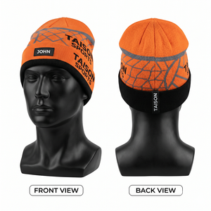 Premium 320 GSM Acrylic Knit Volleyball Beanie Black Ribbed Cuff Custom Embroidery Woven Label Logo - Product Image 6