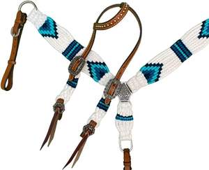 Cabezada y Riendas Portátiles y Duraderas de Estilo Western, Cuero DD de Alta Calidad, Diseño Personalizable, Decoración con Tapas Metálicas de Latón y Plata - Product Image 3