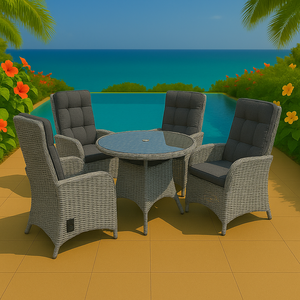 Conjunto de Comedor Redondo para Exteriores con Cojines Beige, Elección Perfecta para Jardín, Patio y Espacios Exteriores de Relajación - Product Image 4