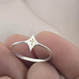 925 Sterling Silver Cross Signet <b>Ring</b> Tiny Cross Engraved <b>Ring</b> Minimalist Religious <b>Ring</b> Christian Gift <b>For</b> Women <b>Men</b> - Product Image 2