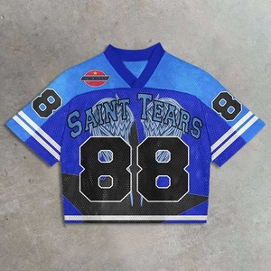 T-shirt surdimensionné en maille pour homme, style streetwear gothique Y2K, style maillot de football avec design imprimé et col en V - Product Image 4