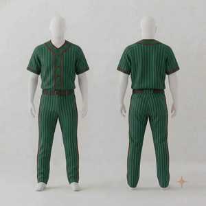 Custom Men's Baseball Uniform Green Pinstripe Jersey Maroon Trim Green Pinstripe Pants Team Sports Apparel Suit Set Professional - Product Image 1