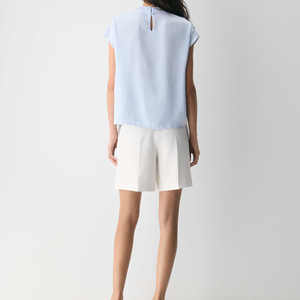 Blusa de verano para mujer, elegante, sin mangas, con cuello drapeado, holgada, tejida, ecológica, para mujer, con cuello drapeado. - Product Image 2