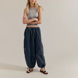 Wide Leg Loose Lounge Trackpants Pockets Ladies Women's Cargo Pants Baggy Mid Waist Eco Friendly Vintage Washed Fleece Joggers - Product Image 1