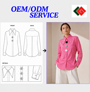 เสื้อเชิ้ตผู้หญิงสีชมพูผ้าป๊อปลินแบบลำลอง ขายส่ง มีกระดุม ปกคอเสื้อพับได้ แขนยาว แห้งเร็ว มีโลโก้ด้านหน้า ดีไซน์หรูหรา ใส่ได้ทุกวัน - Product Image 4