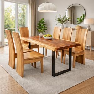 Luxury Solid Suar Wood Contemporary Niwara <b>Dining</b> <b>Table</b> Set Furniture with 4 Herosima Teak Chairs for Wholesale Restaurant Use - Product Image 4