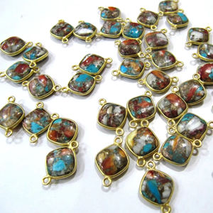 Connecteurs carrés en laiton naturel, turquoise, forme briolette 10 mm, breloques à double boucle d'angle - Product Image 2