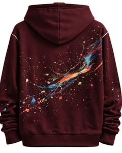 Sudadera con Capucha para Hombre, Diseño Abstracto con Salpicaduras de Pintura Color Borgoña, Algodón y Felpa, Estilo Casual, Streetwear, Fabricante Personalizado, Ropa al Por Mayor - Product Image 2