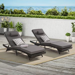 Juego de sillón reclinable de mimbre de 2 piezas para jardín al aire libre, 150 grados, playa, piscina, tomar el sol para tumbonas reclinables largas - Product Image 1