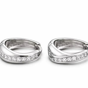 Pendientes de Aro de Plata de Ley 925 con Circonita, Baño de Rodio, Diseño Minimalista, Plata Maciza para Hombre y Mujer, Regalo de Compromiso, Uso Diario - Product Image 1