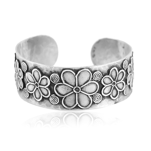 Silver Mountain 925 Sterling Silver Floral <b>Engraved</b> Charm Bracelet Oxidized Vintage Open Kada Rajasthan Origin Minimalist - Product Image 2