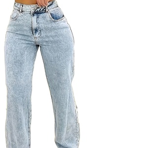 Nouveau 2025 vente en gros Design 100% coton de haute qualité femmes taille moyenne jambe droite Denim pantalon Baggy bas pantalon - Product Image 1
