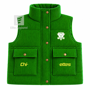 เสื้อกั๊กพัฟเฟอร์ชมรมนักศึกษาหญิงชื่อ Custom Chi Eta Phi ปักโลโก้ด้านหน้า สีเขียวและเหลือง แบบไม่มีแขน สำหรับผู้หญิง - Product Image 1