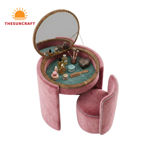 Modern Oak Wood Corner Vanity Bulk Deal - Girls Beauty Makeup Table with Mirror & Chair Set Cheapest - Product Image 2