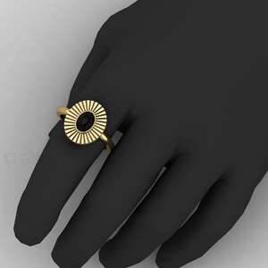 Bague en or 18 carats et argent 925 avec pierre précieuse onyx noir ovale 5x7mm, design symbole soleil Cléopâtre, sertie clos, bijoux fins pour femmes - Product Image 6