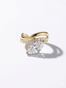 Vertical Marquise Rapture Ring paired with a <b>Wrap</b> Pave Band 3CT Lab Grown Diamond Bridal Set Ring Unique Engagement Wedding Ring - Product Image 1