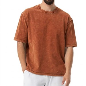 T-shirt Homme Marron Rouille Délavé à l'Acide, Coton Teint Vintage, Coupe Décontractée, Style Streetwear Décontracté, Haut d'Été, Personnalisation de Marque en Gros - Product Image 1