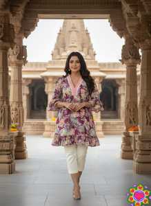 Kurtis de Poliéster y Rayón con Estampado Floral para Mujer, Largo Midi, Estilo Tradicional Informal de India y Pakistán, Corte Regular, Blusa para Mujer - Product Image 4