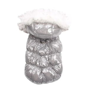 เสื้อโค้ทสุนัขสุดหรู อุ่นสบาย ระบายอากาศได้ดี ชุดคลุมสัตว์เลี้ยงสำหรับฤดูหนาว พร้อมรูสำหรับสายจูงแบบ D-ring ดีไซน์ใหม่ เสื้อแจ็คเก็ตพัฟเฟอร์แบบมันเงาสั่งทำได้ - Product Image 4