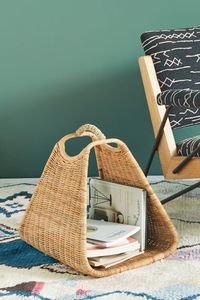 Panier porte-journaux, panier organisateur de magazines, panier de rangement en rotin, organisateur de rangement en osier, panier porte-revues, décoration intérieure - Product Image 3