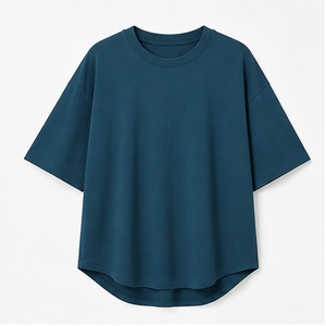 Custom Petrol Blue Cotton Modal Deep Curved Hem <b>Mens</b> Oversized Short Sleeve T-Shirt MTS-OVR-0012 - Product Image 1