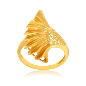 Bague de Luxe en Forme d'Éventail avec Plumes et Feuilles Plaqué Or pour Femme, Bijou Tendance Élégant en Filigrane Ajouré - Product Image 1