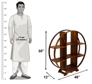 Solid Wood Round Display Shelf Hand Carved Circular <b>Bookcase</b> Multi-Tier Storage Rack for Living Room | Pindel Handicraft - Product Image 4
