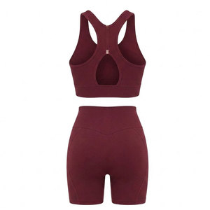 Ensemble de sport côtelé sans couture haut de gamme pour femme – Soutien-gorge de sport côtelé et short en maille douce, ajustement confortable, ensemble fitness moderne deux pièces - Product Image 6