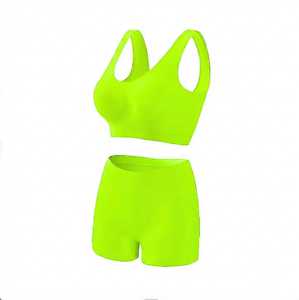 Ensembles de yoga personnalisés vert lime pour femmes, 2 pièces, en spandex/polyester uni, anti-UV, respirants, séchage rapide, soutien-gorge et short de sport, service OEM - Product Image 1