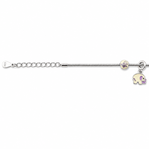 925 Sterling Silver Kids Charm <b>Anklet</b> with Elephant and Bunny Motifs Cubic Zirconia Accents High Polish Animal Style Gift Daily - Product Image 2