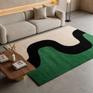 Tapis moderne abstrait en laine/soie réversible vert et noir, rectangulaire, tufté, moelleux, antidérapant, pour la prière, les voyages et la chambre à coucher - Product Image 3